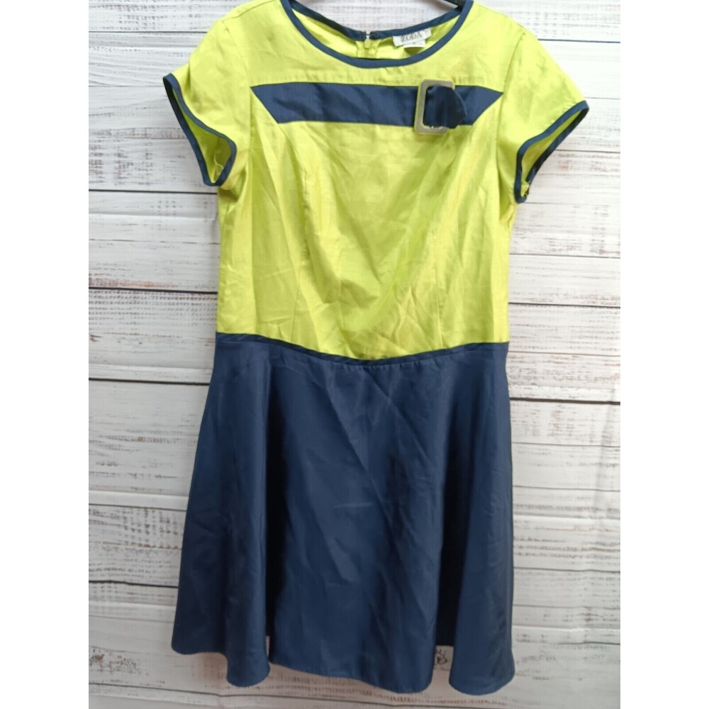 Zoda Midi Dress Women’s 10 Knee Length Navy & Lime Short Sleeve